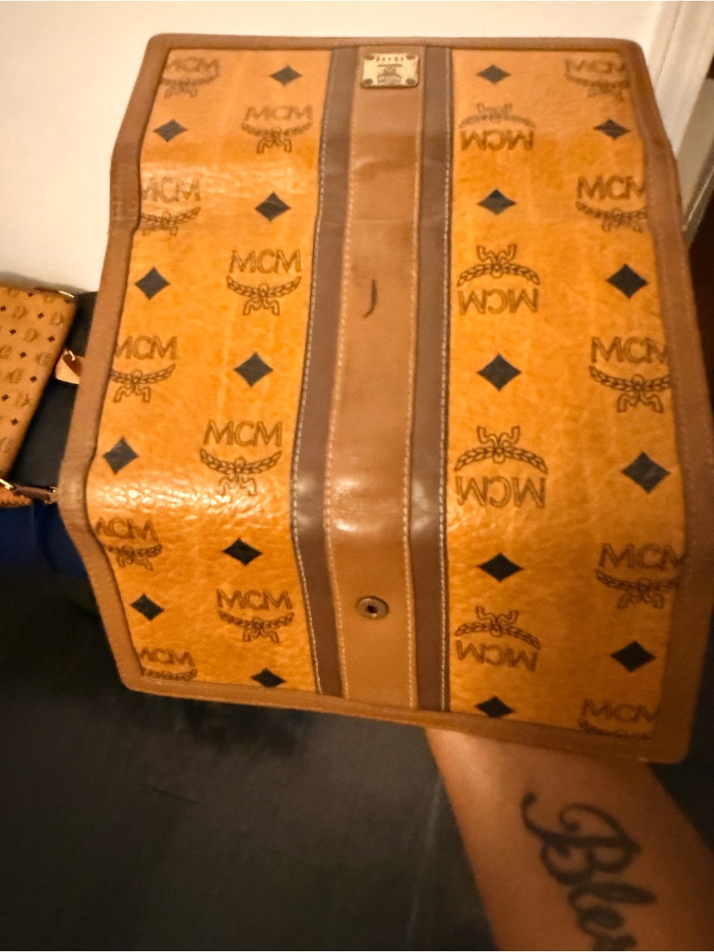 MCM Visetos Trifold Wallet in Cognac Brown with Dark Brown Trim - Picture 7 of 12
